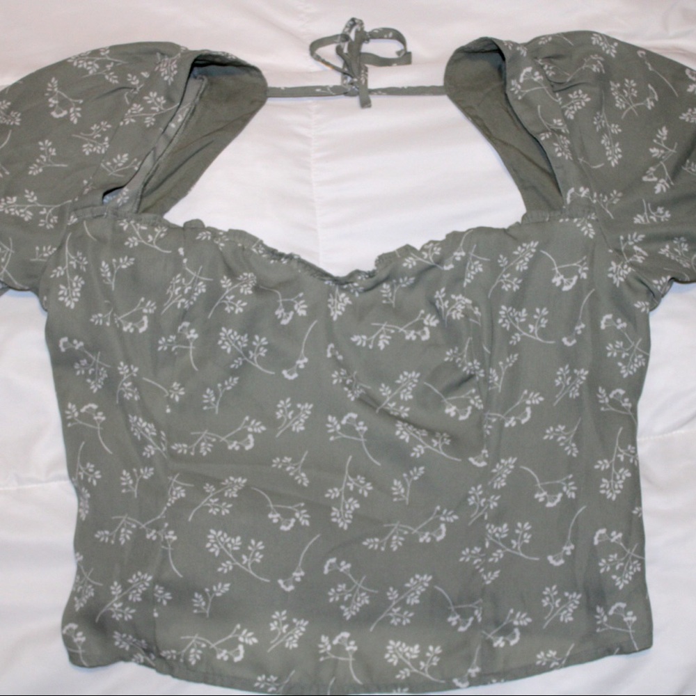 Sage green floral sweetheart neck blouse. Never worn.
